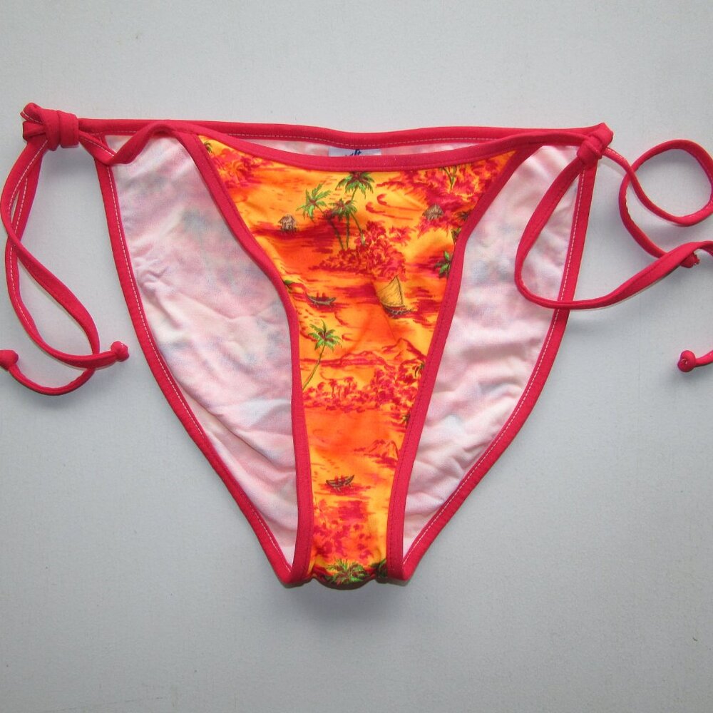 Surfside Tropical High Cut Legs String Bikini Bottoms - S - NEW
